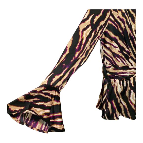 Sofia Vergara Sofia Jeans Zebra Print Blouse Size Large Faux Wrap Flare Sleeve - Picture 10 of 11